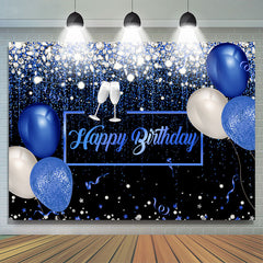 Lofaris Blue Balloon Diamond Glitter Happy Birthday Backdrop