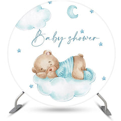 Lofaris Blue Bear Cloud Moon Star Round Baby Shower Backdrop