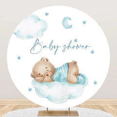 Lofaris Blue Bear Cloud Moon Star Round Baby Shower Backdrop