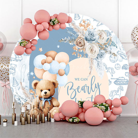 Lofaris Blue Bearly Wait Floral Round Baby Shower Backdrop