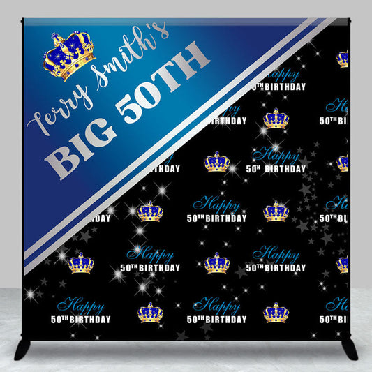 Lofaris Blue Black Crown Custom 50th Birthday Repeat Backdrop