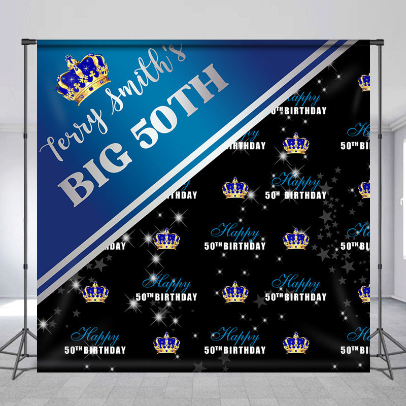 Lofaris Blue Black Crown Custom 50th Birthday Repeat Backdrop
