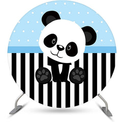 Lofaris Blue Black White Panda Round Baby Shower Backdrop