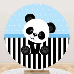 Lofaris Blue Black White Panda Round Baby Shower Backdrop