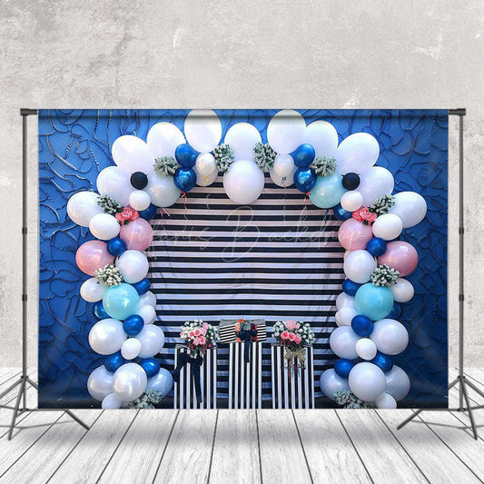 Lofaris Blue Black White Stripe Balloon Backdrop For Photo