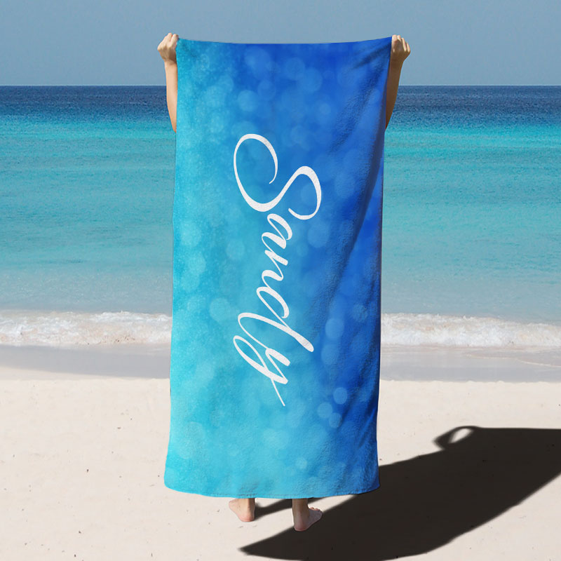 Lofaris Blue Bokeh Custom Name Beach Towel for Vacation