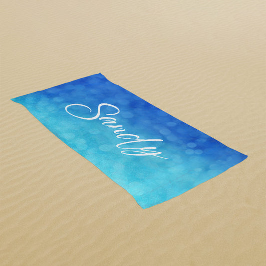 Lofaris Blue Bokeh Custom Name Beach Towel for Vacation