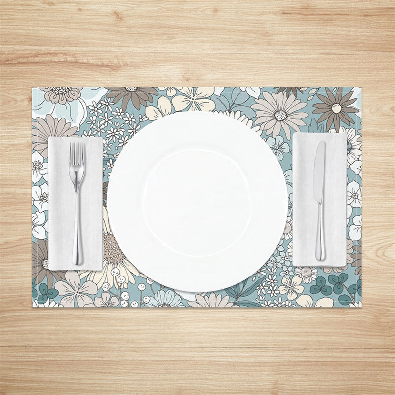Lofaris Blue Brown Beige Floral Dining Set Of 4 Placemats