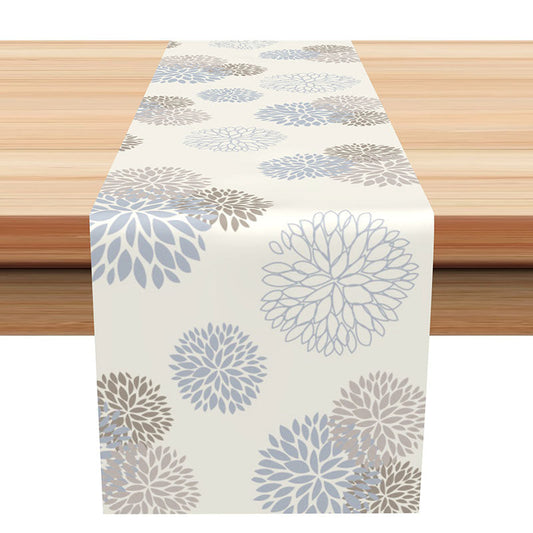 Lofaris Blue Brown Floral Beige Dining Farbic Table Runner