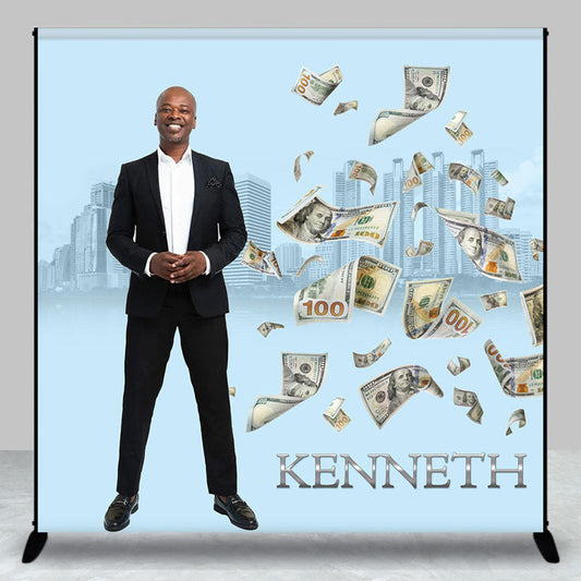 Lofaris Blue Building Dollars Custom Birthday Party Backdrop