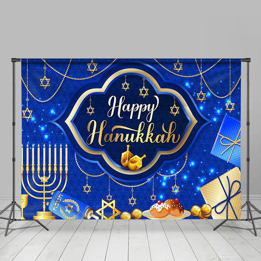 Lofaris Blue Candlestick Gift Happy Hanukkah Day Backdrop