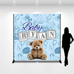 Lofaris Blue Caricature Style Bear Custom Baby Shower Backdrop