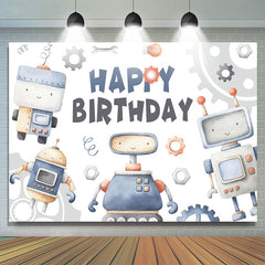 Lofaris Blue Cartoon Robot Happy Birthday Backdrop For Boy
