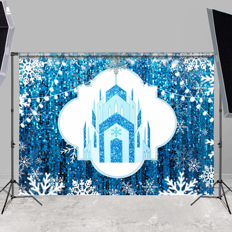 Lofaris Blue Castle And Snowflake Winter Backdrop For Party