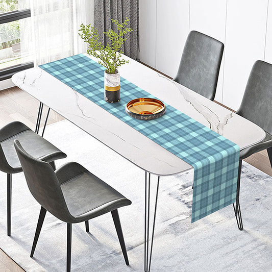 Lofaris Blue Checkered Patterns Table Runner For Dining Room