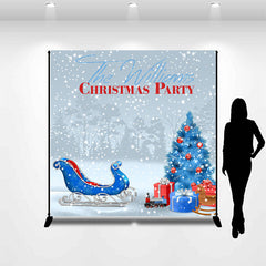 Lofaris Blue Christmas Tree Sleigh Custom Party Backdrop