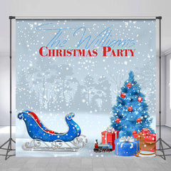Lofaris Blue Christmas Tree Sleigh Custom Party Backdrop