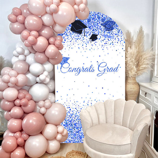 Lofaris Blue Congrats Grad Party Double Sided Arch Backdrop