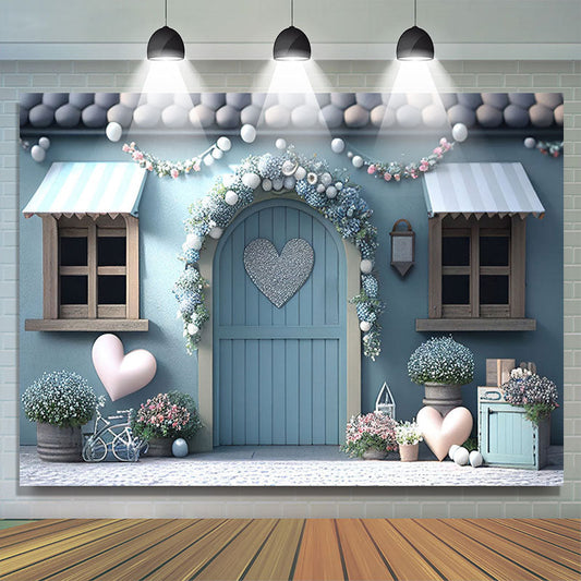 Lofaris Blue Cottage Flower Heart Photography Background