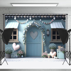 Lofaris Blue Cottage Flower Heart Photography Background