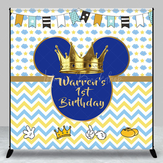 Lofaris Blue Crown Flag Clouds Custom 1st Birthday Backdrop