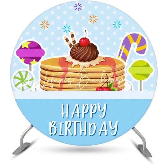 Lofaris Blue Dots Candyland Cake Round Birthday Backdrop