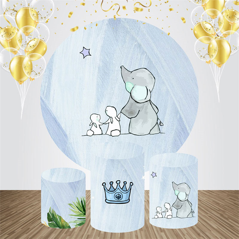 Lofaris Blue Elephant Rabbit Round Baby Shower Backdrop Kit