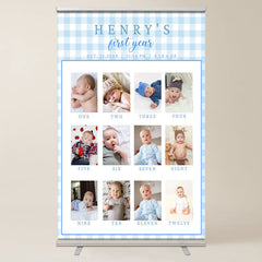 Lofaris Blue Fabric Plaid Baby Photo First Year Welcome Sign