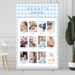 Lofaris Blue Fabric Plaid Baby Photo First Year Welcome Sign
