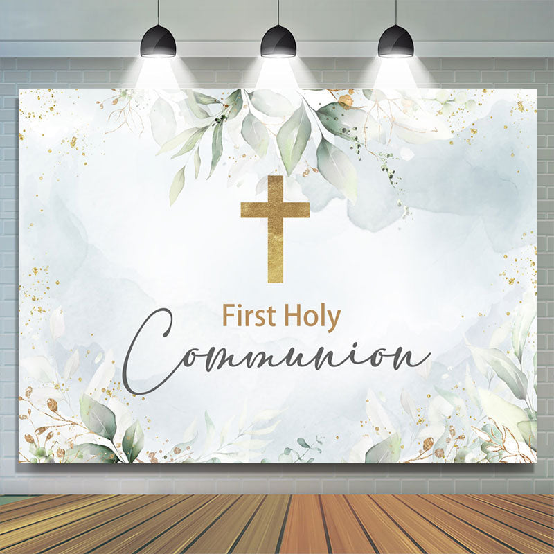 Communion Scriptures Blue Background Bohemian First Holy Communion Leaves Baptism Backdrop - Lofaris