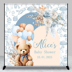 Lofaris Blue Floral Bear Balloon Custom Baby Shower Backdrop