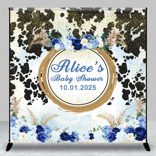 Lofaris Blue Floral Black Spot Custom Baby Shower Backdrop