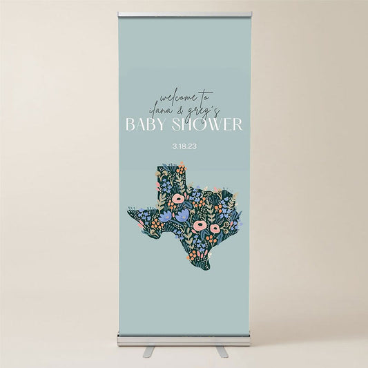 Lofaris Blue Floral Custom Retractable Baby Shower Banner