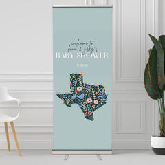 Lofaris Blue Floral Custom Retractable Baby Shower Banner