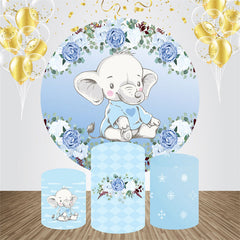 Lofaris Blue Floral Elephant Round Baby Shower Backdrop Kit