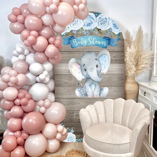 Lofaris Blue Floral Elephant Wooden Baby Shower Arch Backdrop