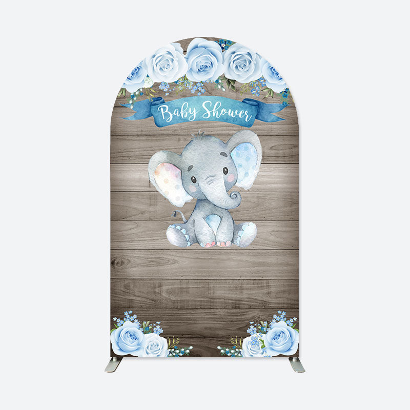Lofaris Blue Floral Elephant Wooden Baby Shower Arch Backdrop