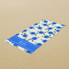 Lofaris Blue Floral Personalized Name Summer Beach Towel