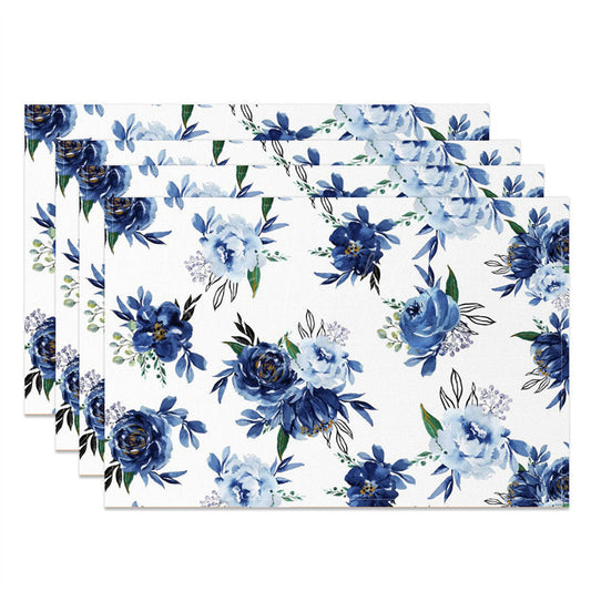Lofaris Blue Floral Seamless Leaf Dining Set Of 4 Placemats