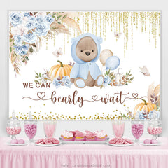 Lofaris Pink Floral Teddy Bear Gold Glitter Baby Shower Backdrop