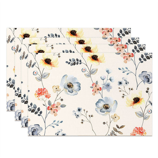 Lofaris Blue Floral Watercolor Leaves Set Of 4 Placemats
