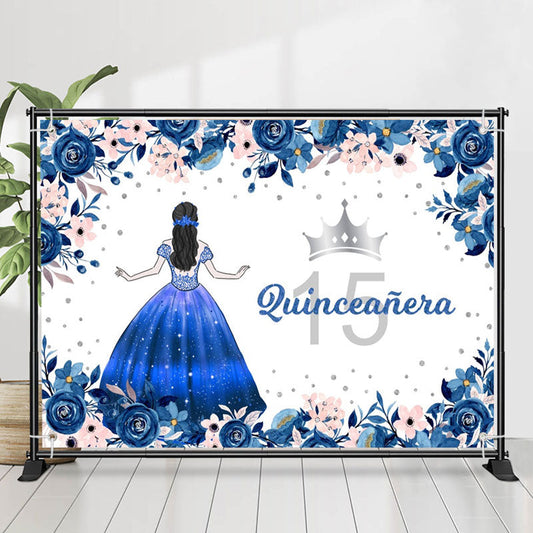 Lofaris Blue Flower Girl 15th Quinceanera Birthday Backdrop