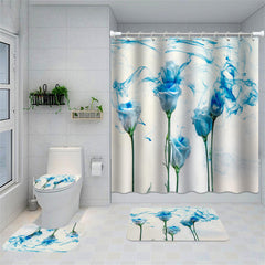Lofaris Blue Flower Ink Wash Painting Artistic Shower Curtain