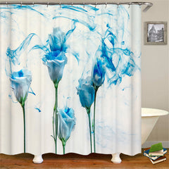 Lofaris Blue Flower Ink Wash Painting Artistic Shower Curtain