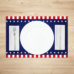 Lofaris Blue Gift Print Red Stripe Star Set Of 4 Placemats