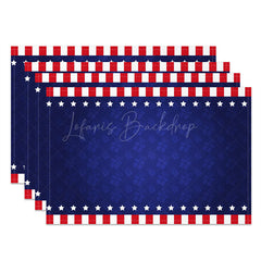 Lofaris Blue Gift Print Red Stripe Star Set Of 4 Placemats