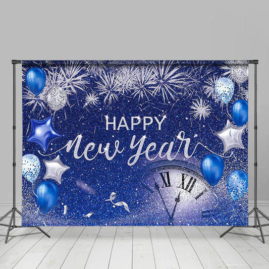 Lofaris Blue Glitter Balloon Sparkle Happy New Year Backdrop