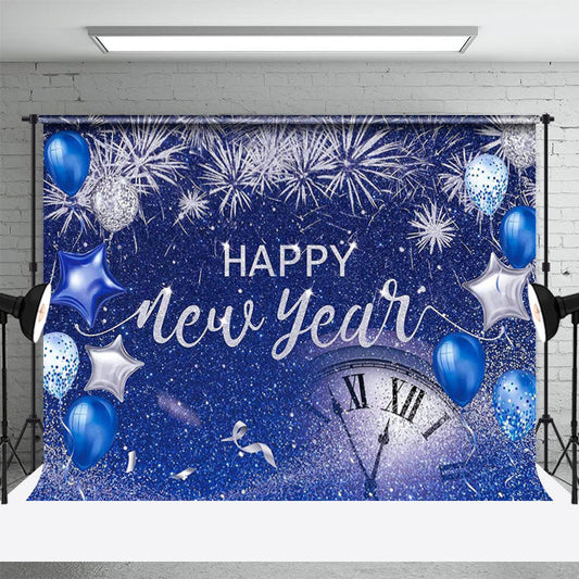 Lofaris Blue Glitter Balloon Sparkle Happy New Year Backdrop