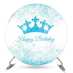 Lofaris Blue Glitter Crown White Round Birthday Party Backdrop