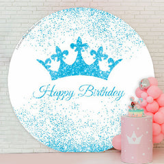Lofaris Blue Glitter Crown White Round Birthday Party Backdrop